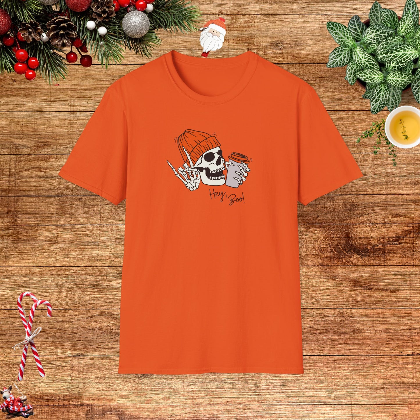 "Hello Boo" Skeleton Friend Beanie and Coffee T-Shirt
