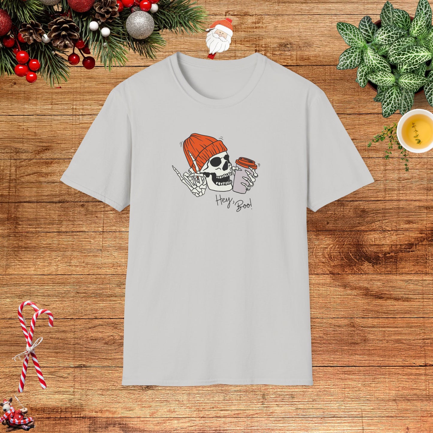 "Hello Boo" Skeleton Friend Beanie and Coffee T-Shirt