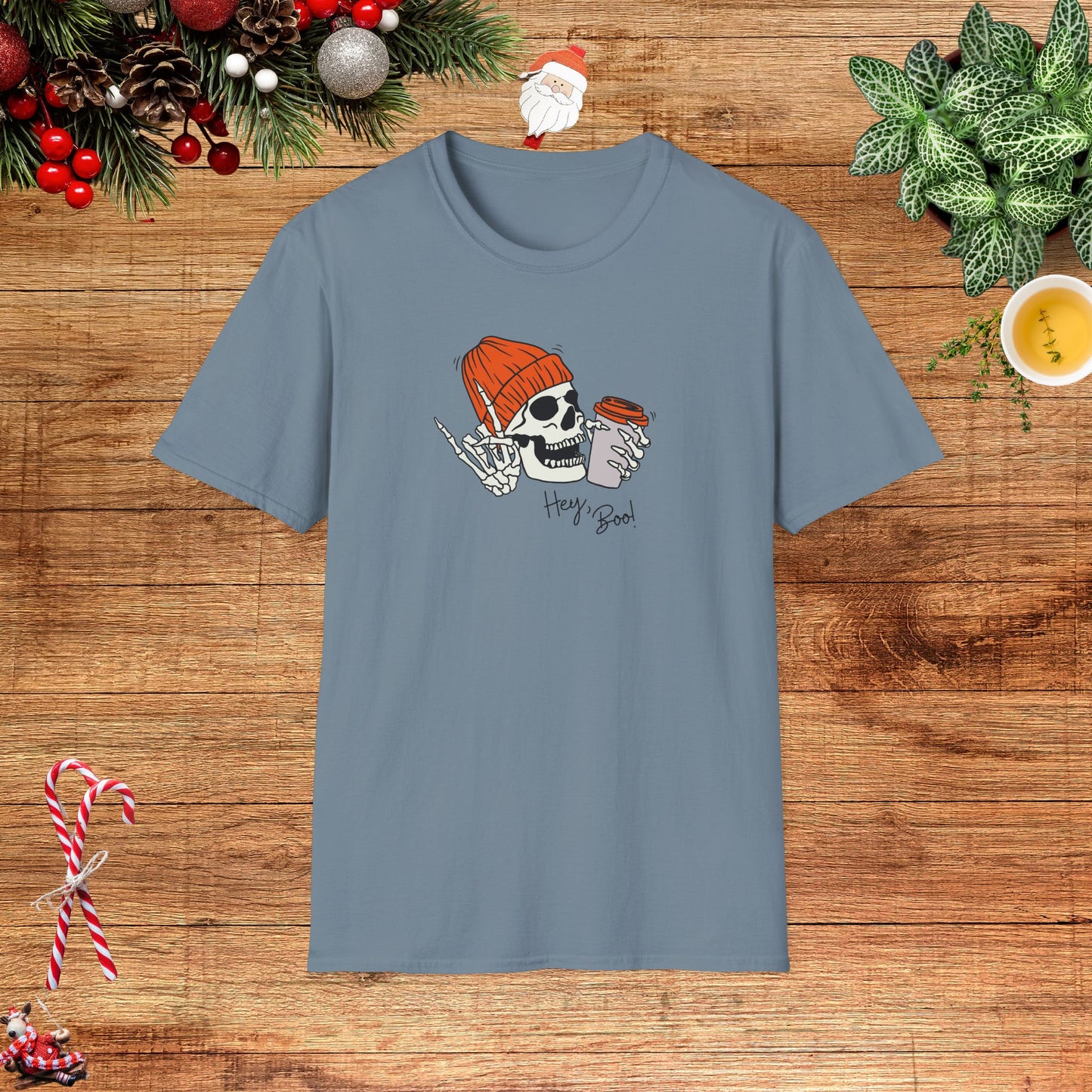 "Hello Boo" Skeleton Friend Beanie and Coffee T-Shirt