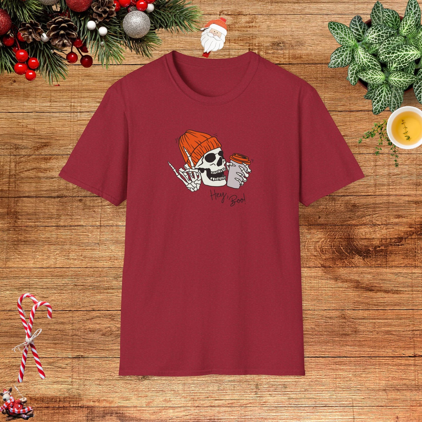 "Hello Boo" Skeleton Friend Beanie and Coffee T-Shirt