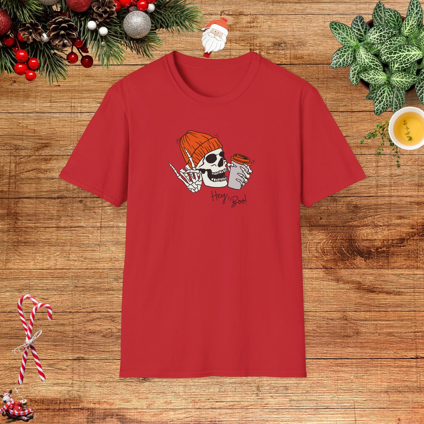"Hello Boo" Skeleton Friend Beanie and Coffee T-Shirt