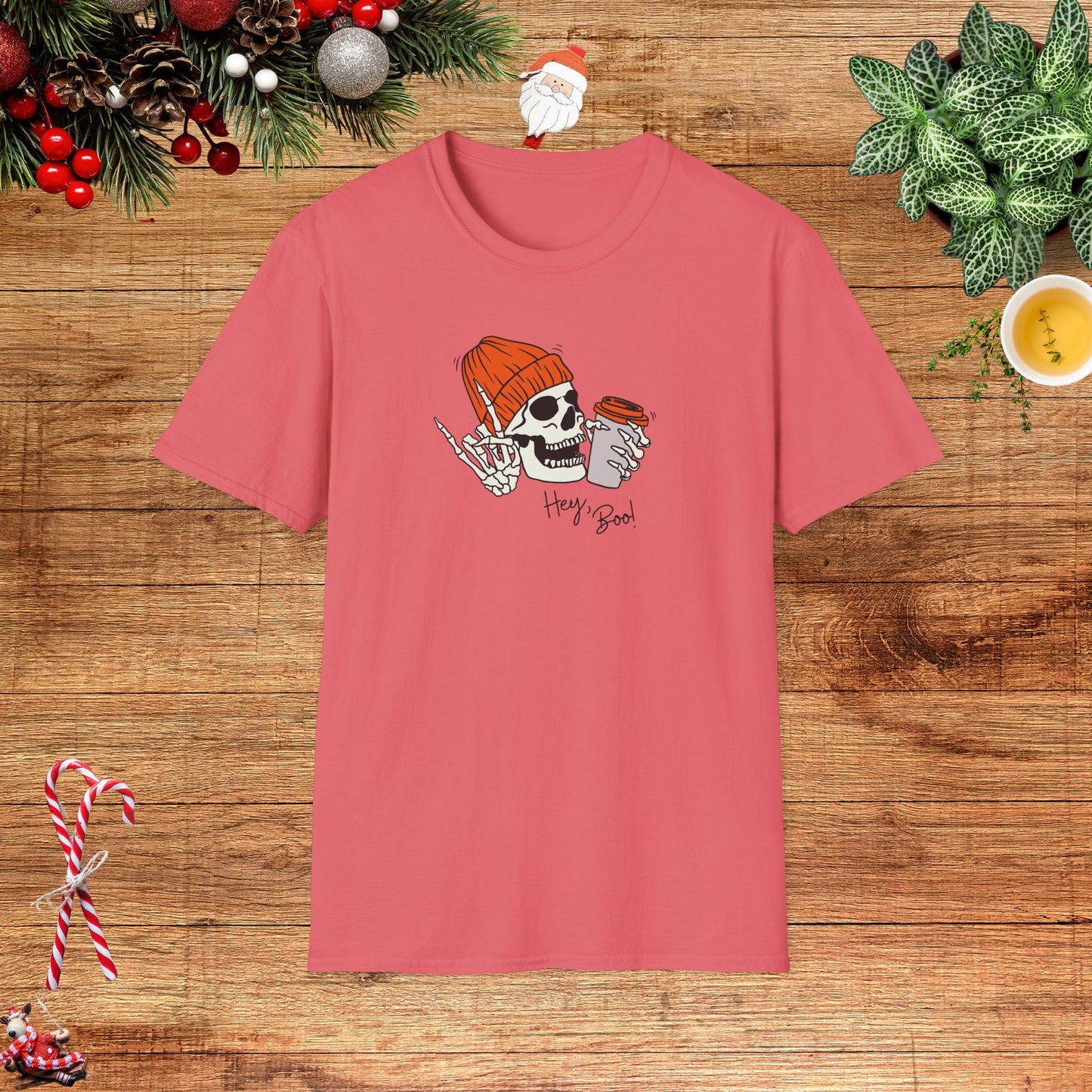"Hello Boo" Skeleton Friend Beanie and Coffee T-Shirt
