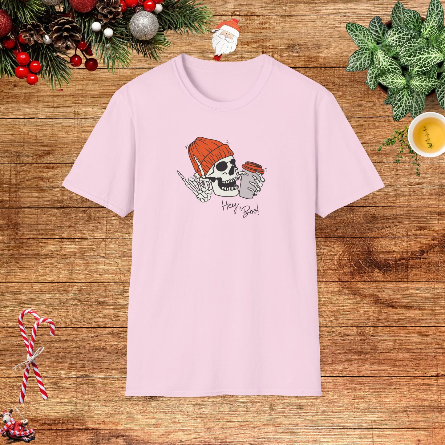 "Hello Boo" Skeleton Friend Beanie and Coffee T-Shirt