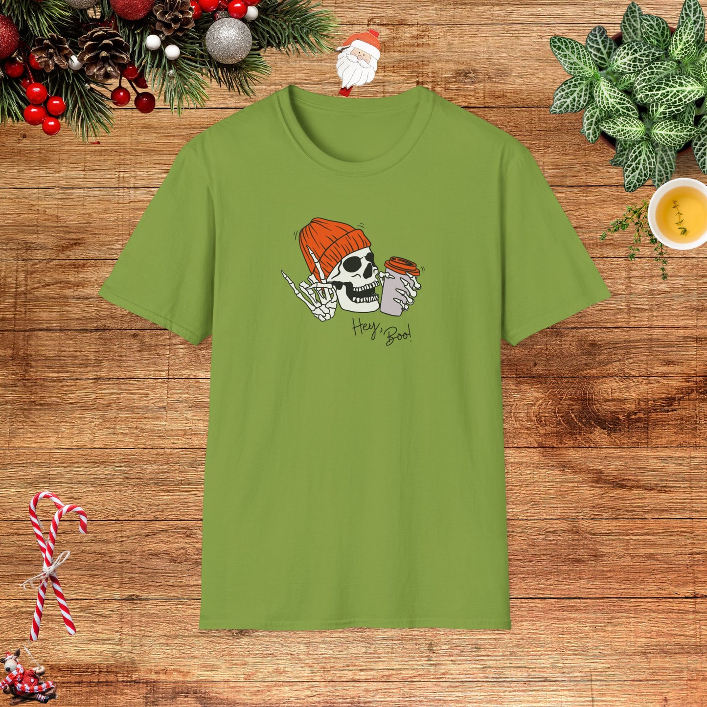 "Hello Boo" Skeleton Friend Beanie and Coffee T-Shirt