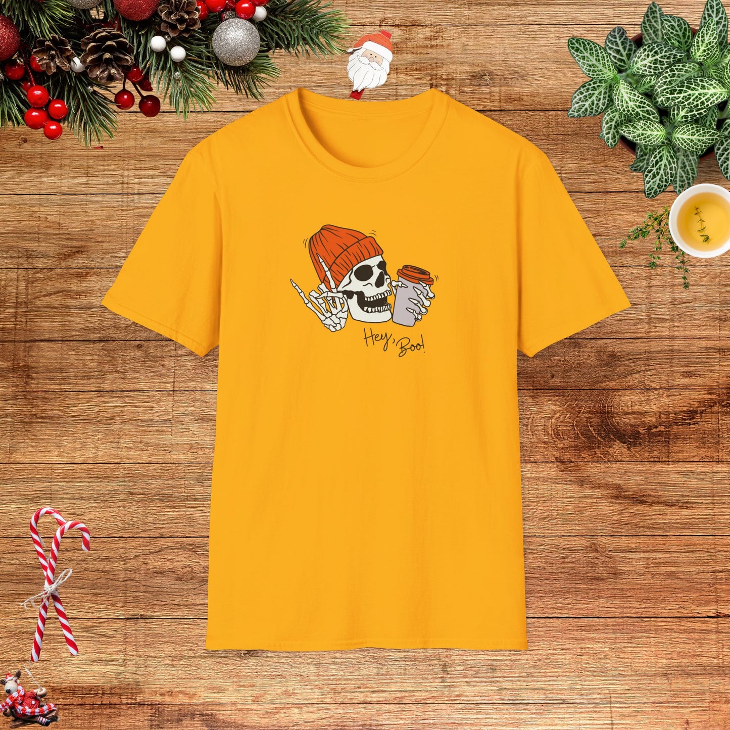 "Hello Boo" Skeleton Friend Beanie and Coffee T-Shirt