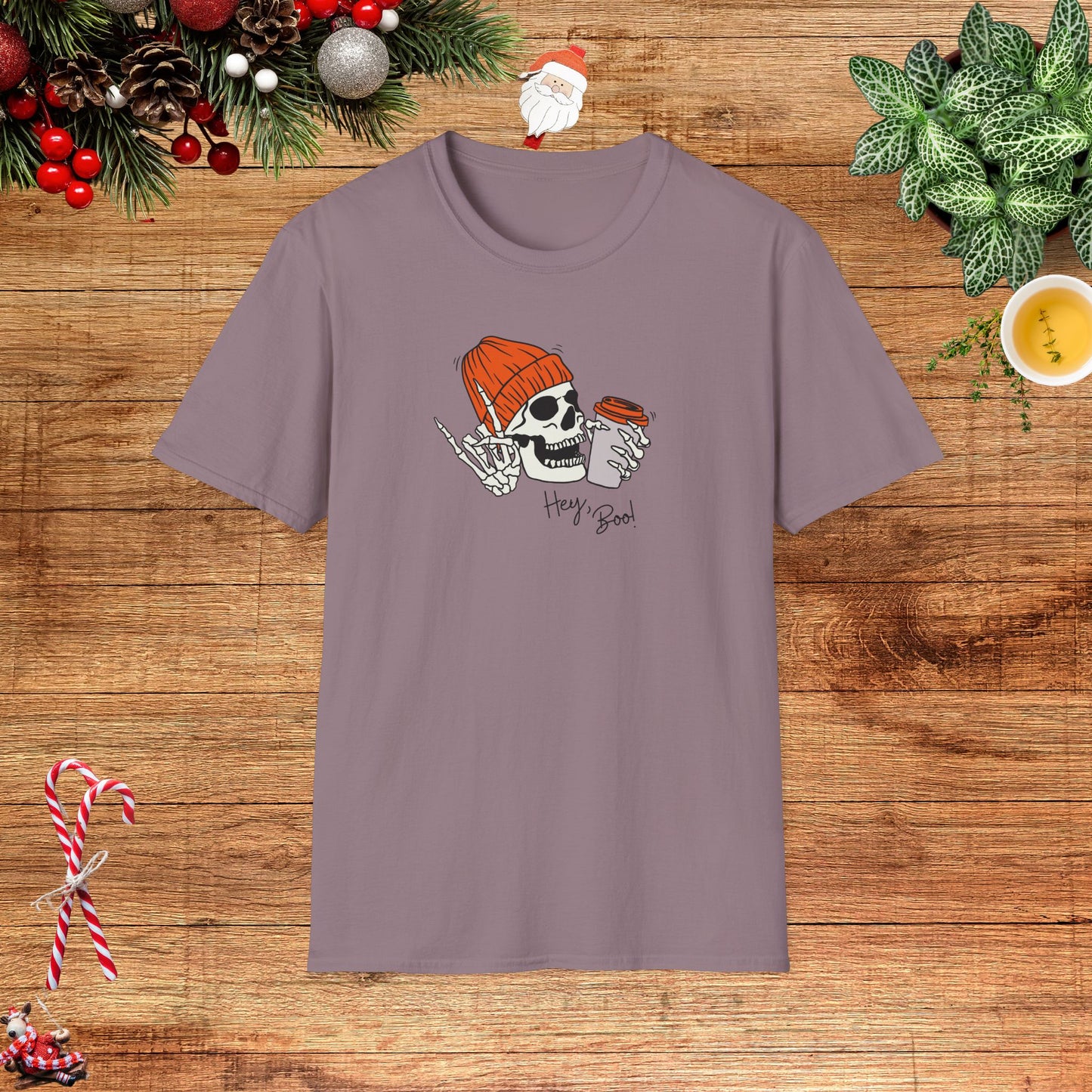 "Hello Boo" Skeleton Friend Beanie and Coffee T-Shirt