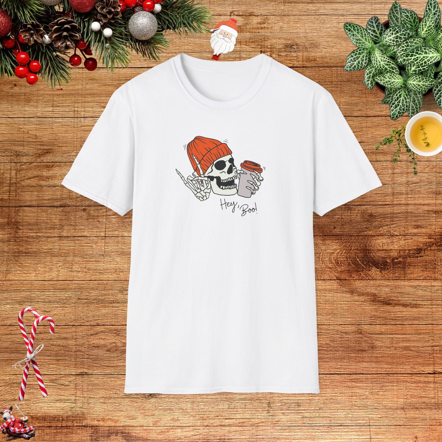 "Hello Boo" Skeleton Friend Beanie and Coffee T-Shirt